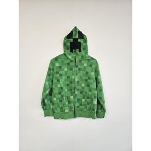 Jinx Minecraft Creeper Hoodie Youth XL Green Full Zip Fleece Sweatshirt Cosplay